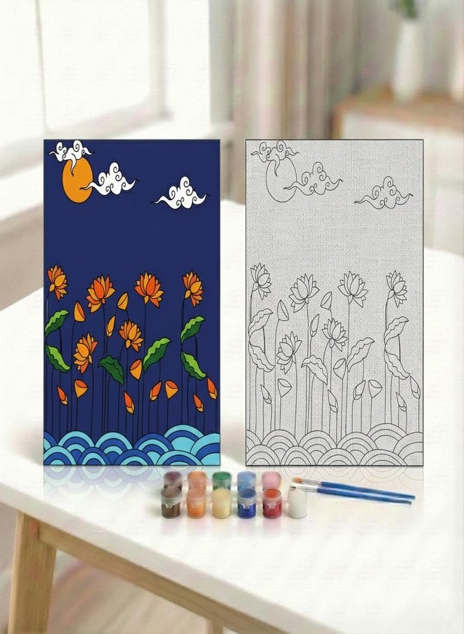 HOBBY INDIA Canvas Painting Board Kit for Kids & Adults | DIY Art & Craft Gift for Boys & Girls | Pre-Designed Indian Handmade Art | Home, Bedroom, Living Room & Office Décor (12 x 9 Inch) (Lotus) - Image 1